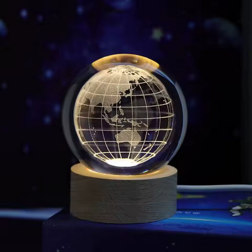 Bola de cristal 3D com galáxia e projeção planetária
