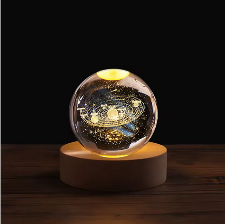 Bola de cristal 3D com galáxia e projeção planetária